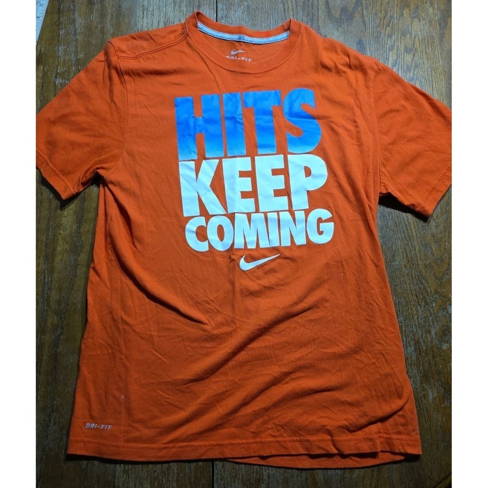 Nike Hits Keep Coming Orange Dri Fit Casual Short‎ Sleeve T-Shirt Mens Size L